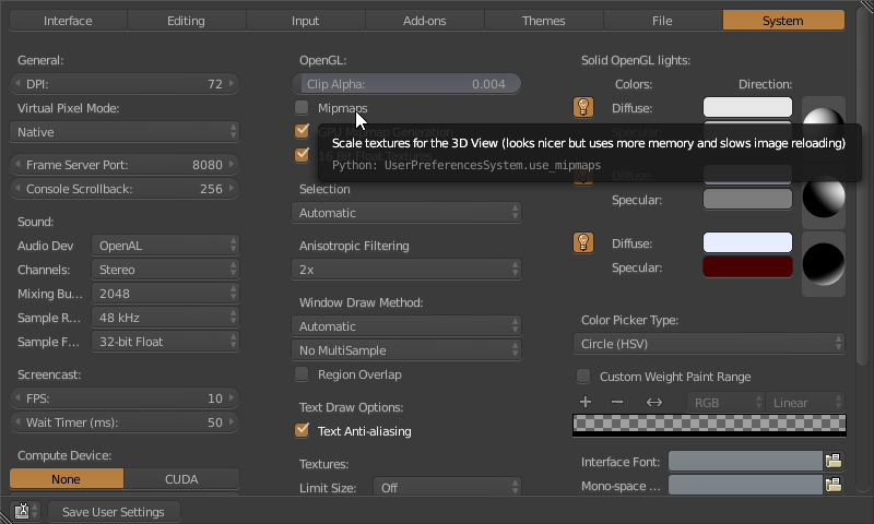 Preferences Mipmaps
